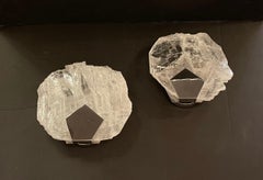 Wunderschönes Paar John Richard Edelstahl Selenit Bergkristall Nickel Wandleuchter