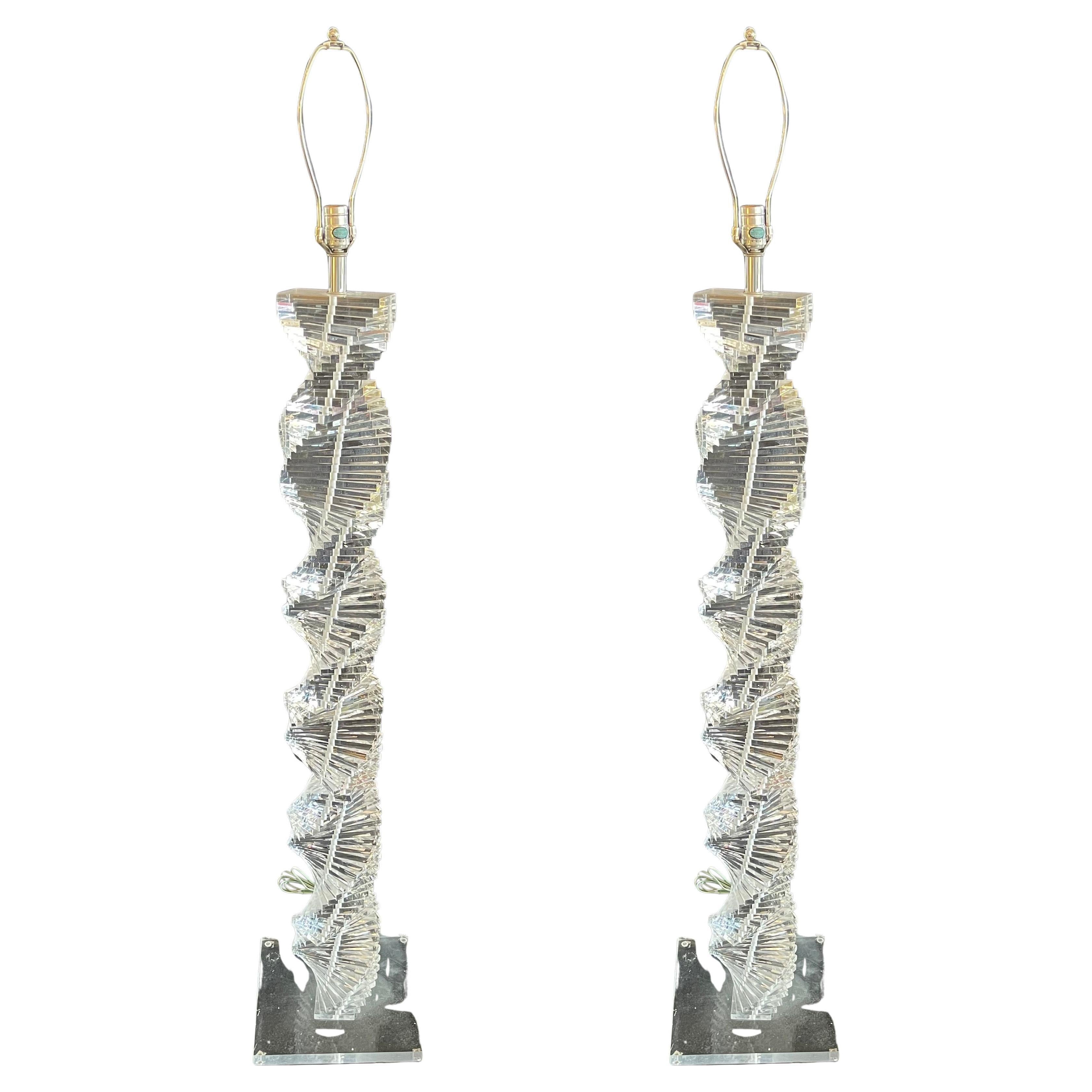 Wonderful Pair Karl Springer Helix Mid Century Modern Spiral Lucite Floor Lamps