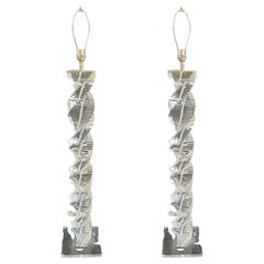 Wonderful Pair Karl Springer Helix Mid Century Modern Spiral Lucite Floor Lamps