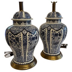 Wonderful Pair Lamps Delft Boch Holland Lidded Urns Royal Sphinx Blue & White