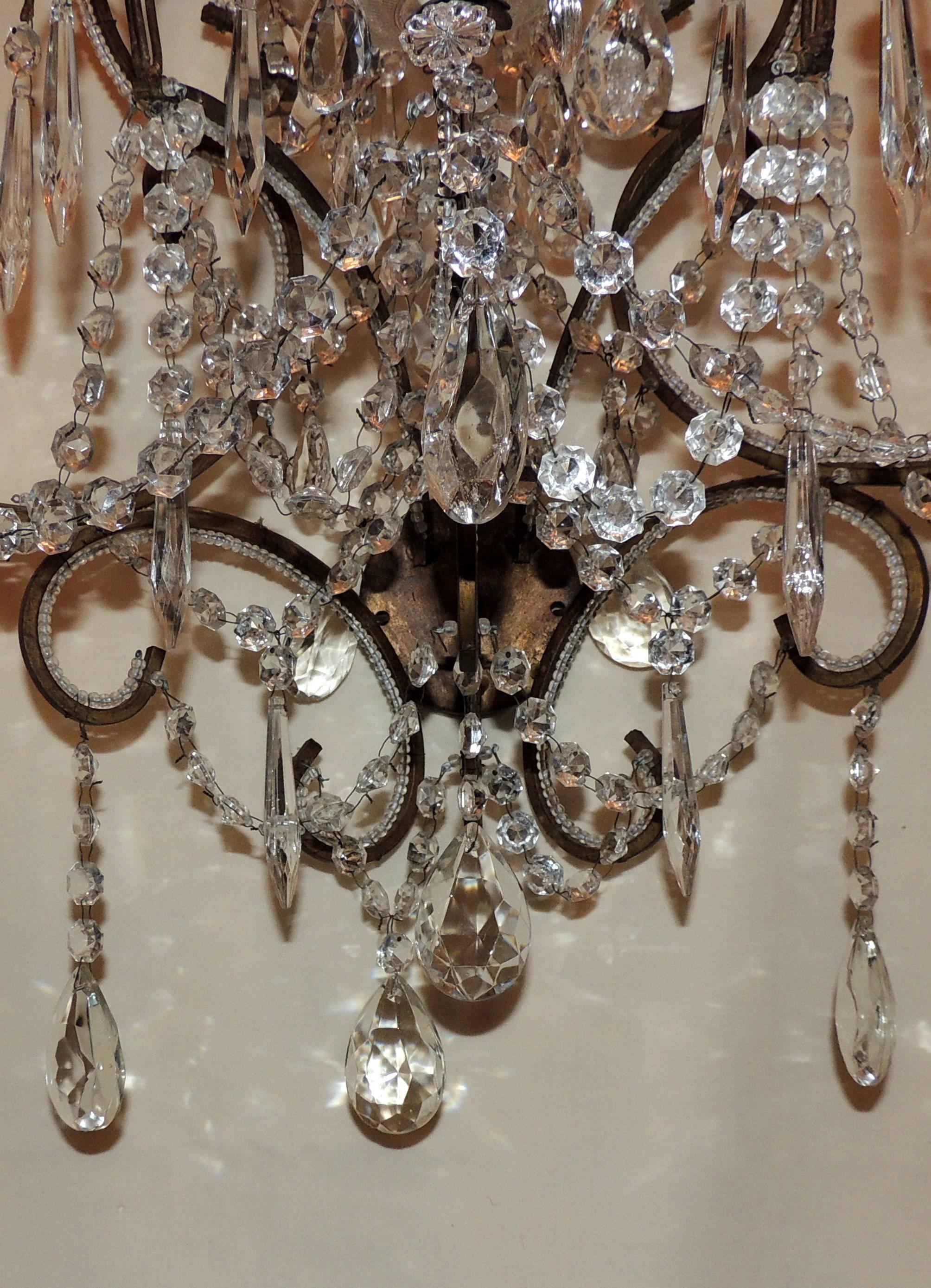 Belle Époque Wonderful Pair of Large Beaded Crystal Swag Italian Three-Light Sconces For Sale
