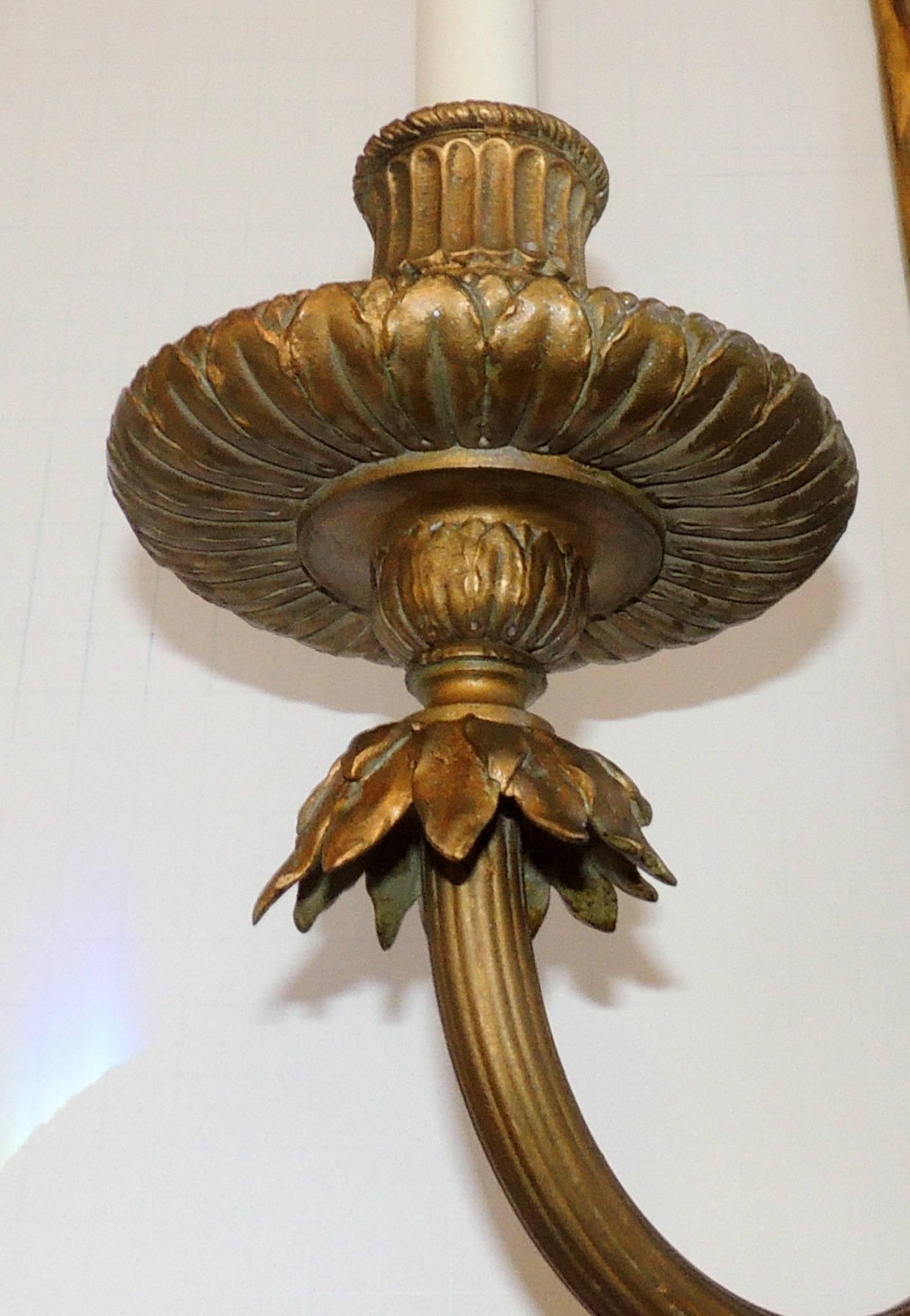 American Wonderful Large Gilt Bronze E.F. Caldwell Two-Light Ribbon Tassel Sconces, Pair