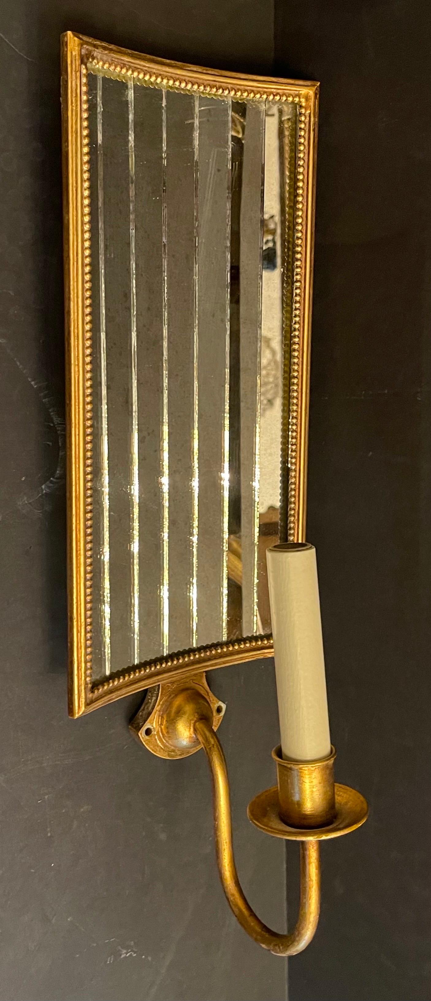 Belle Époque Wonderful Pair Large Vaughan Tole Gold Gilt Mirror Strip Panel Wall Sconces  