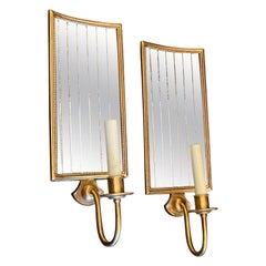Vintage Wonderful Pair Large Vaughan Tole Gold Gilt Mirror Strip Panel Wall Sconces