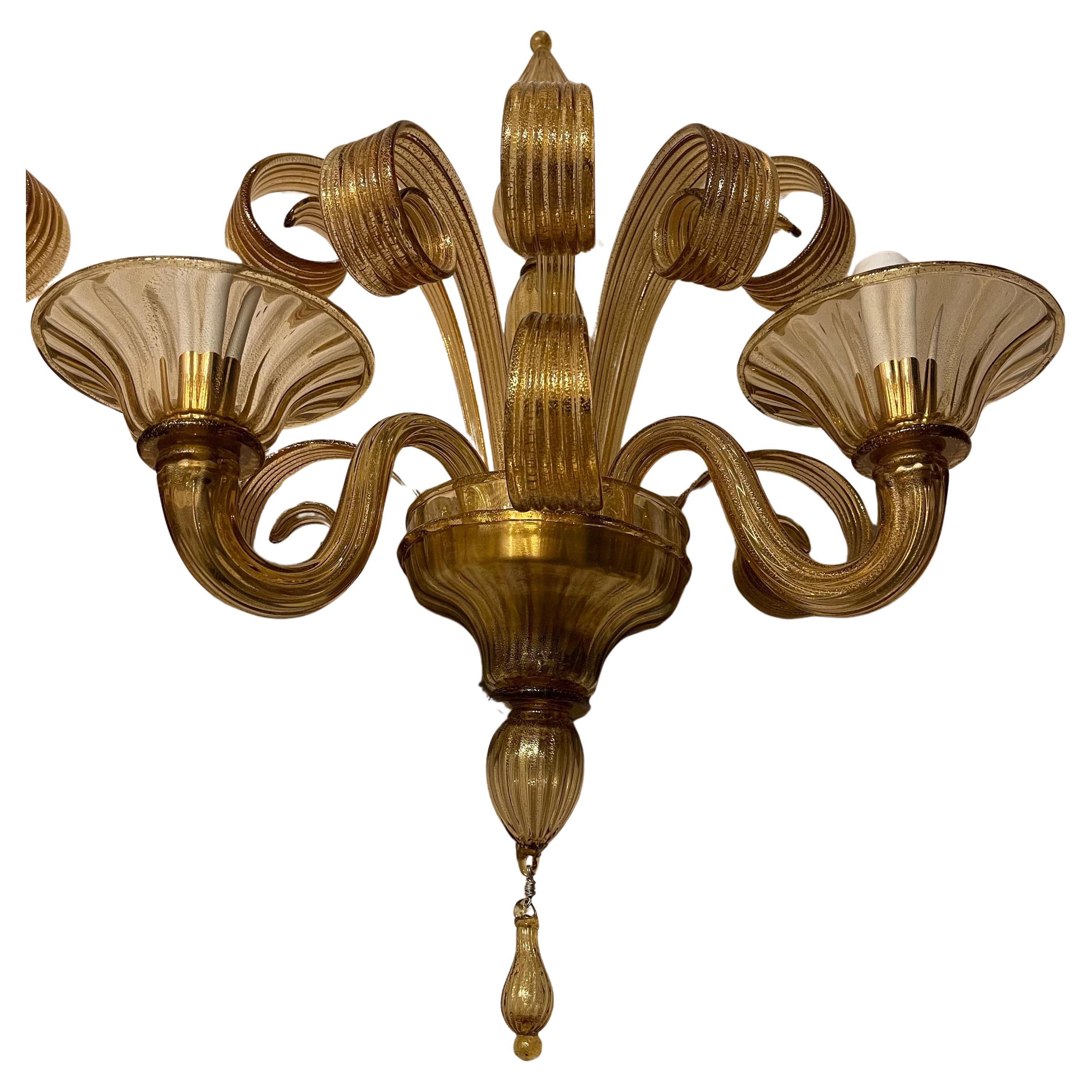 Italian Wonderful Pair Lorin Marsh Two Candelabra Light Murano Gold Flake Glass Sconces For Sale