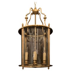 Wonderful Pair Louis XVI Brass Curved Glass Georgian Lantern Circular Fixture