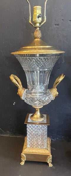 Wonderful Pair Louis XVI Gilt Bronze Mounted Cut Crystal Ormolu Urns Lamps