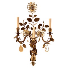 Meravigliosa coppia Maison Baguès in cristallo di quarzo roccioso con perline a 3 bracci di fiori a urna