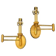 Wonderful Pair Maison Baguès Vaughan Empire Bronze Swing Arm Sconces Wall Lamps