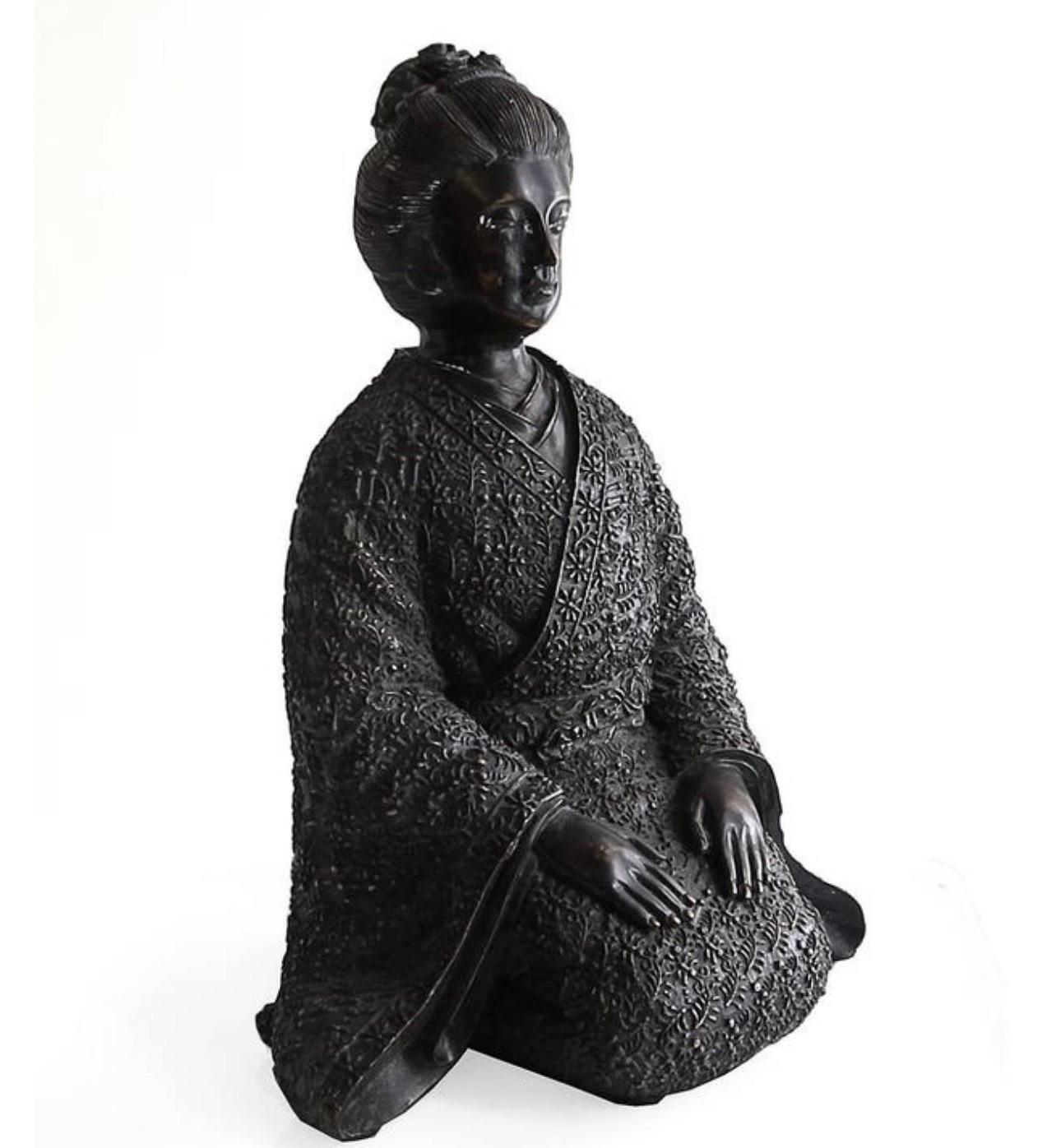 Chinoiserie Wonderful Pair Maitland-Smith Japanese Bronze Figures Samaraui Geisha Sculptures For Sale