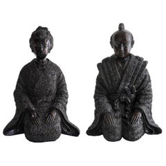 Merveilleuse paire de sculptures japonaises en bronze de Samaraui Geisha de Maitland-Smith