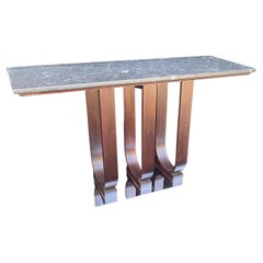 Wonderful Pair Marble Top Mid-Century Modern Art Deco Console Tables Chrome Base