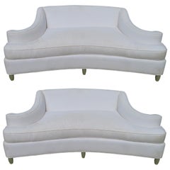 Vintage Wonderful Pair Marge Carson Style Exaggerated Scroll Arm Sofa Hollywood Regency