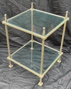 Wonderful Pair Mid Century Bronzed Iron Two-Tiered Glass Tables Claudio Rayes