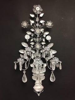 Wonderful Pair of Mid-Century Modern Baguès Rock Crystal Silver Jansen Sconces