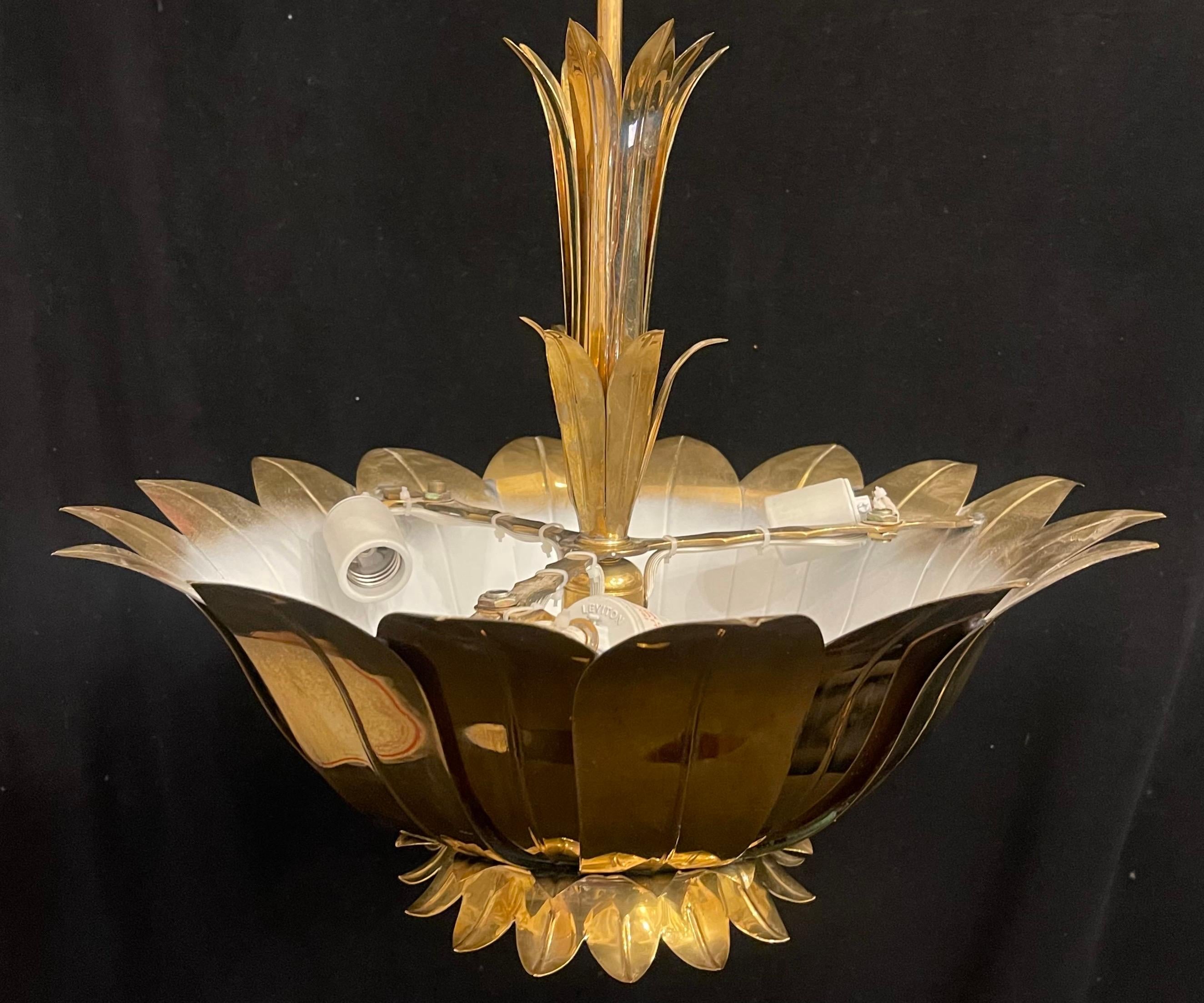 Wonderful Pair Mid Century Modern Brass Sun Flower Star Burst Leaf Fixtures In Good Condition For Sale In Roslyn, NY