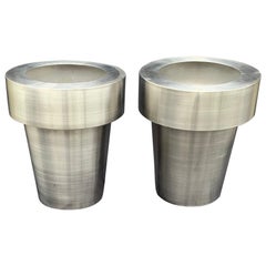 Wonderful Pair of Mid-Century Modern Brushed Nickel Silver Planters End Tables