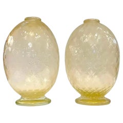 Wonderful Pair Mid Century Modern Italian Gold Honeycomb Murano Art Glass Vases