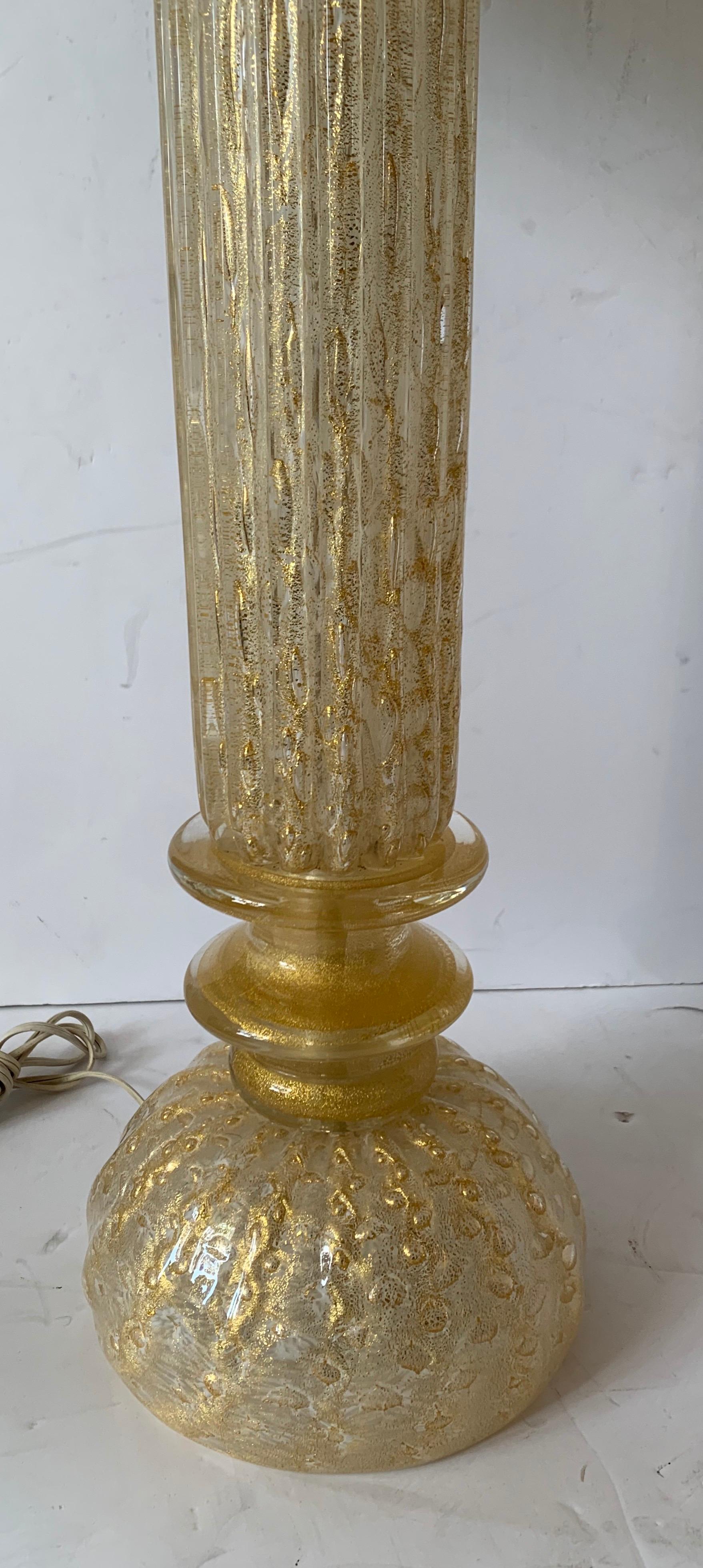 20th Century Wonderful Pair of Mid-Century Modern Italian Murano Venetian Gold Flake Lamps For Sale