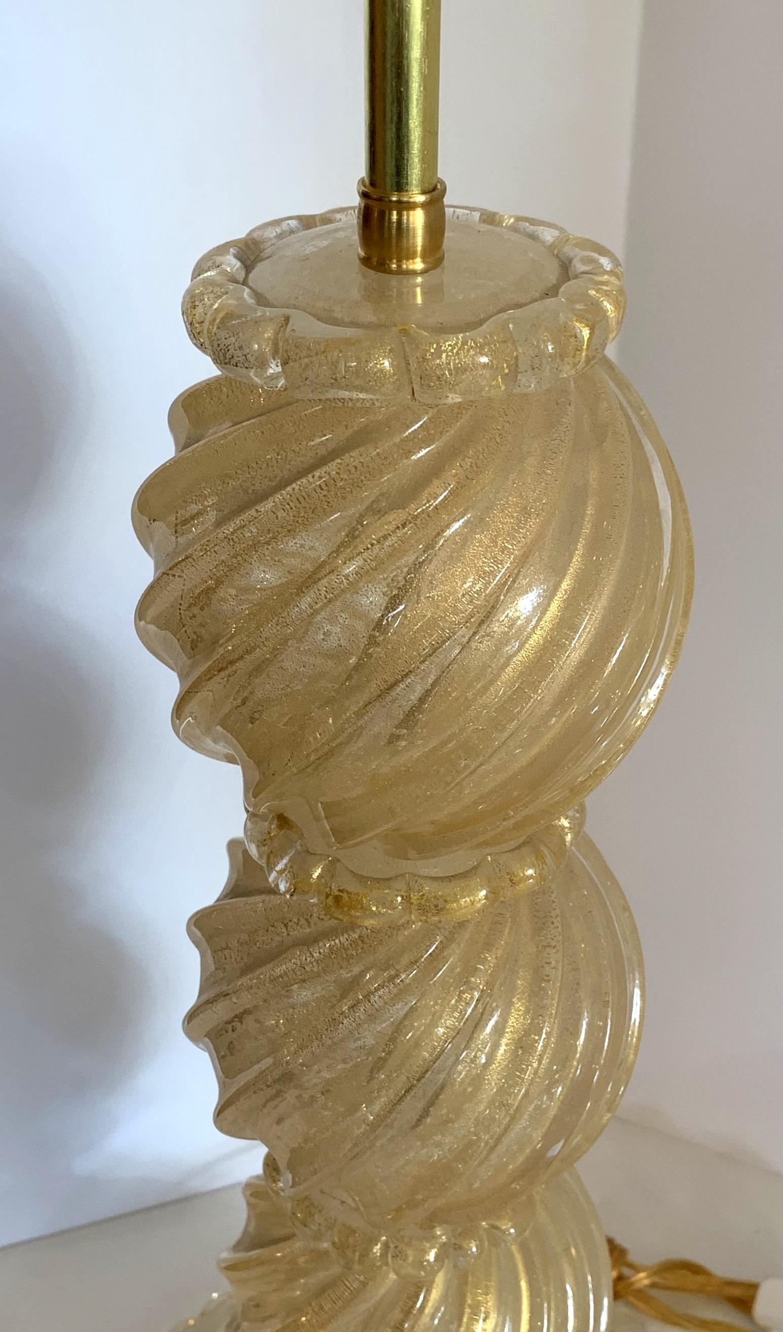 20th Century Wonderful Pair Mid-Century Modern Italian Murano Venetian Gold Flake Lamps 