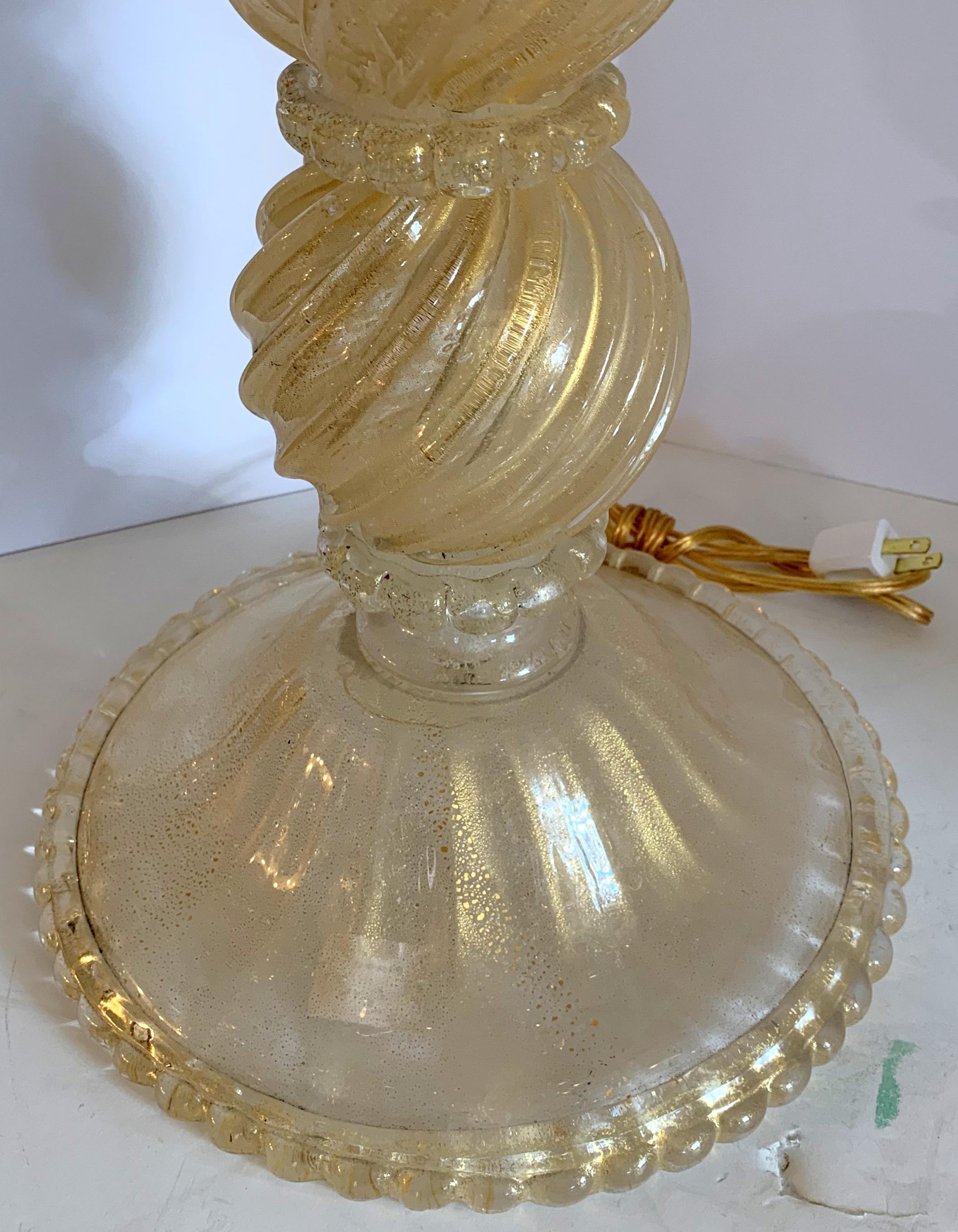 Brass Wonderful Pair Mid-Century Modern Italian Murano Venetian Gold Flake Lamps 