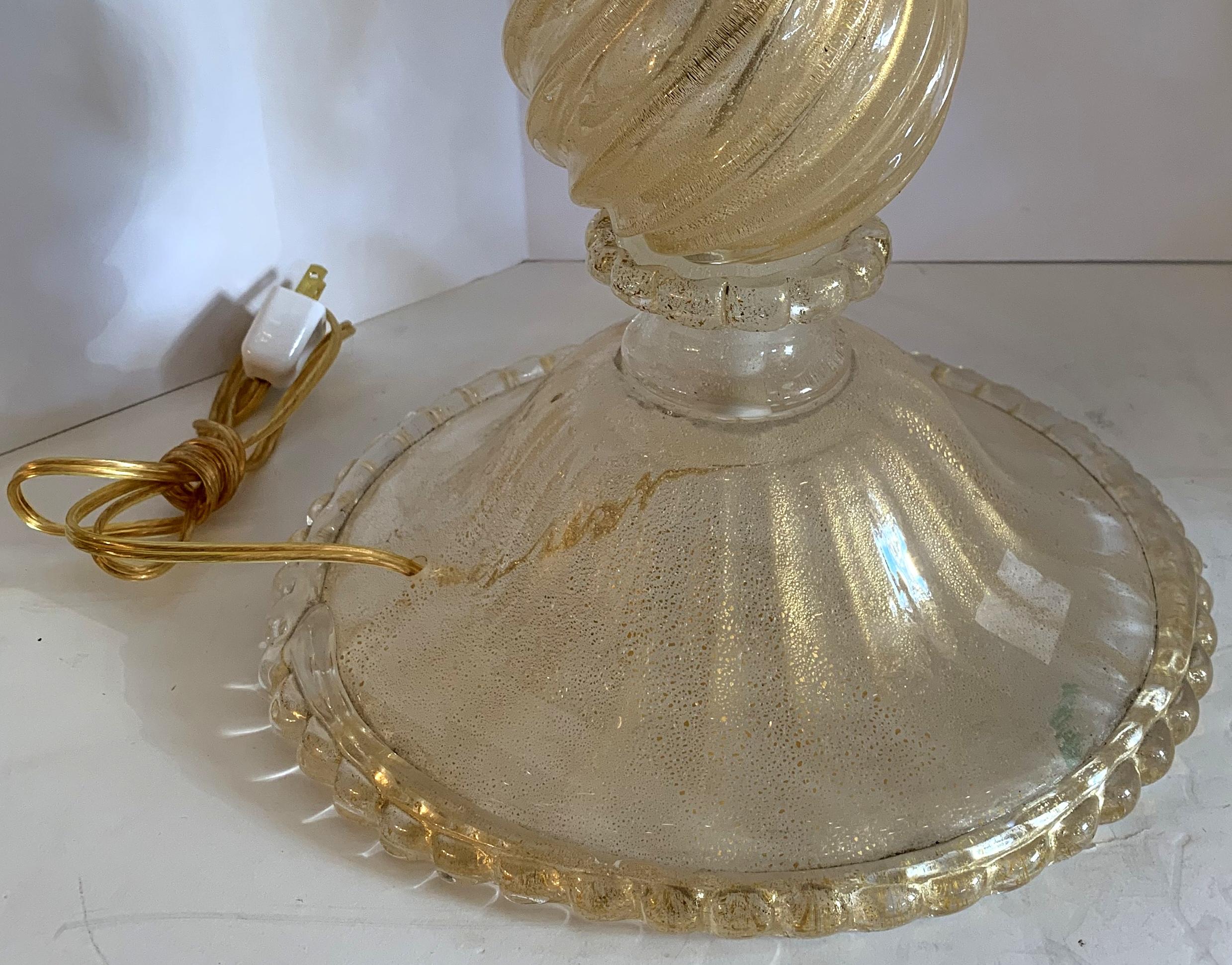 Wonderful Pair Mid-Century Modern Italian Murano Venetian Gold Flake Lamps  1