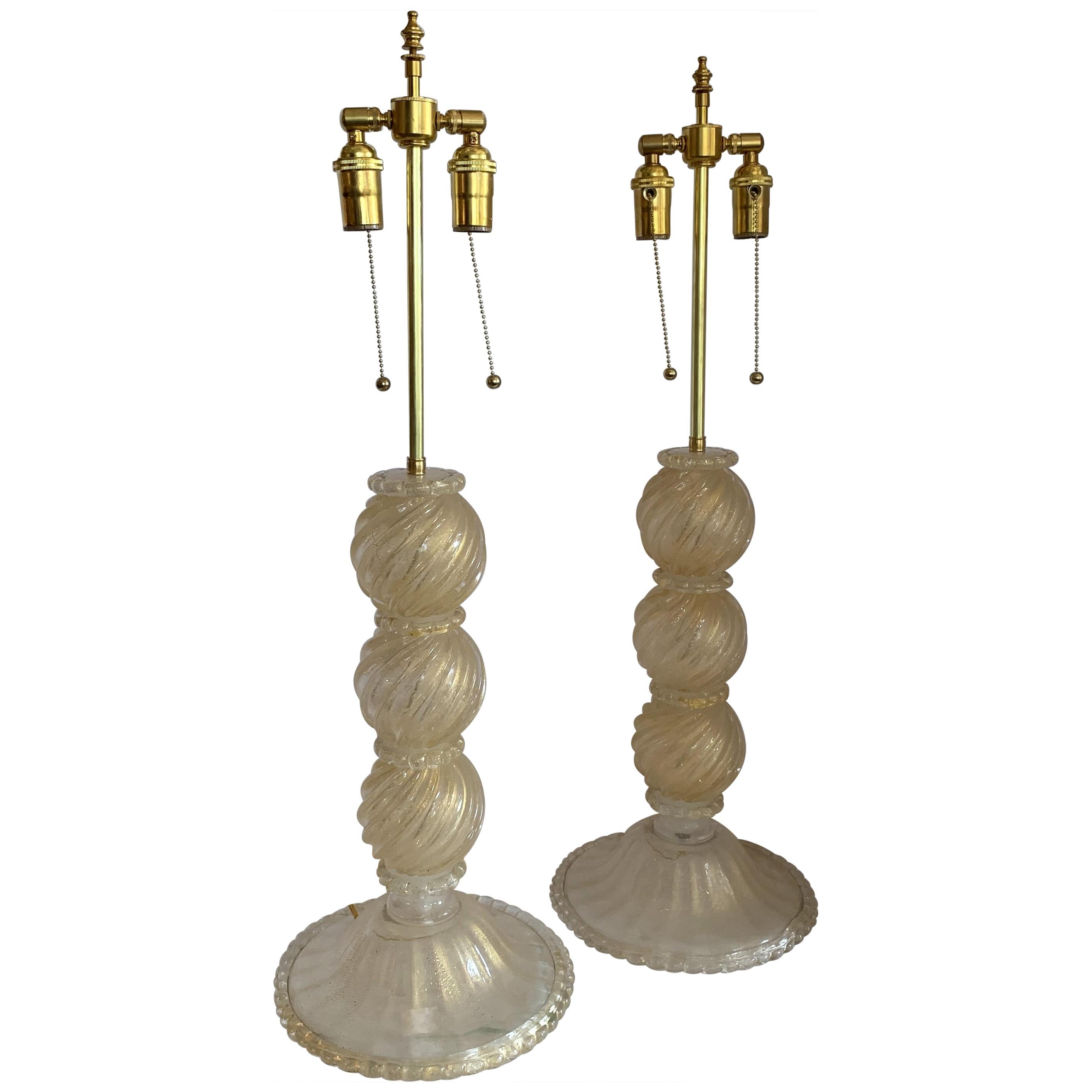 Wonderful Pair Mid-Century Modern Italian Murano Venetian Gold Flake Lamps 