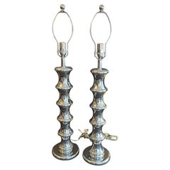 Wonderful Pair Mid Century Modern Mercury Glass Nickel Lamps John Salibello NYC