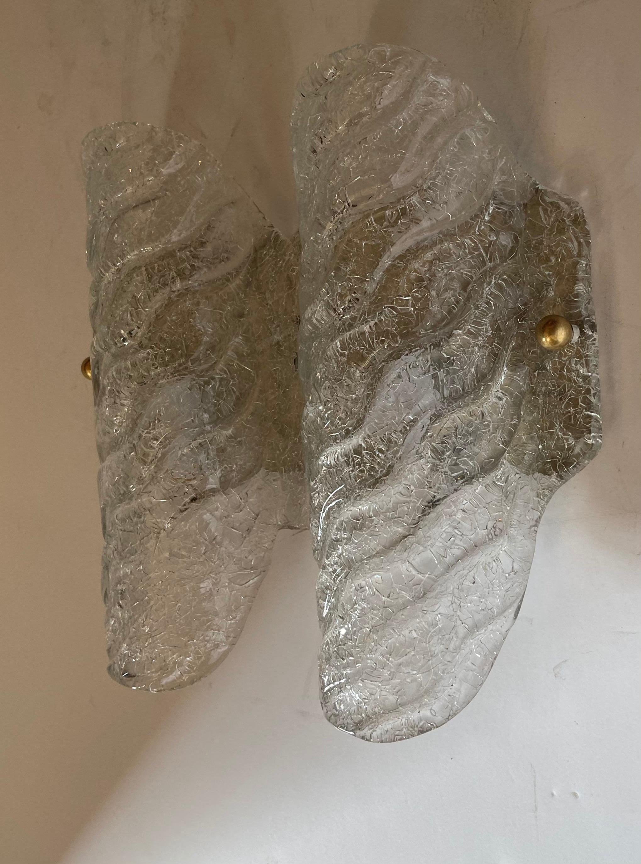 Italian Wonderful Pair Mid-Century Modern Murano Art Glass Light Fixtures Wall Sconces For Sale