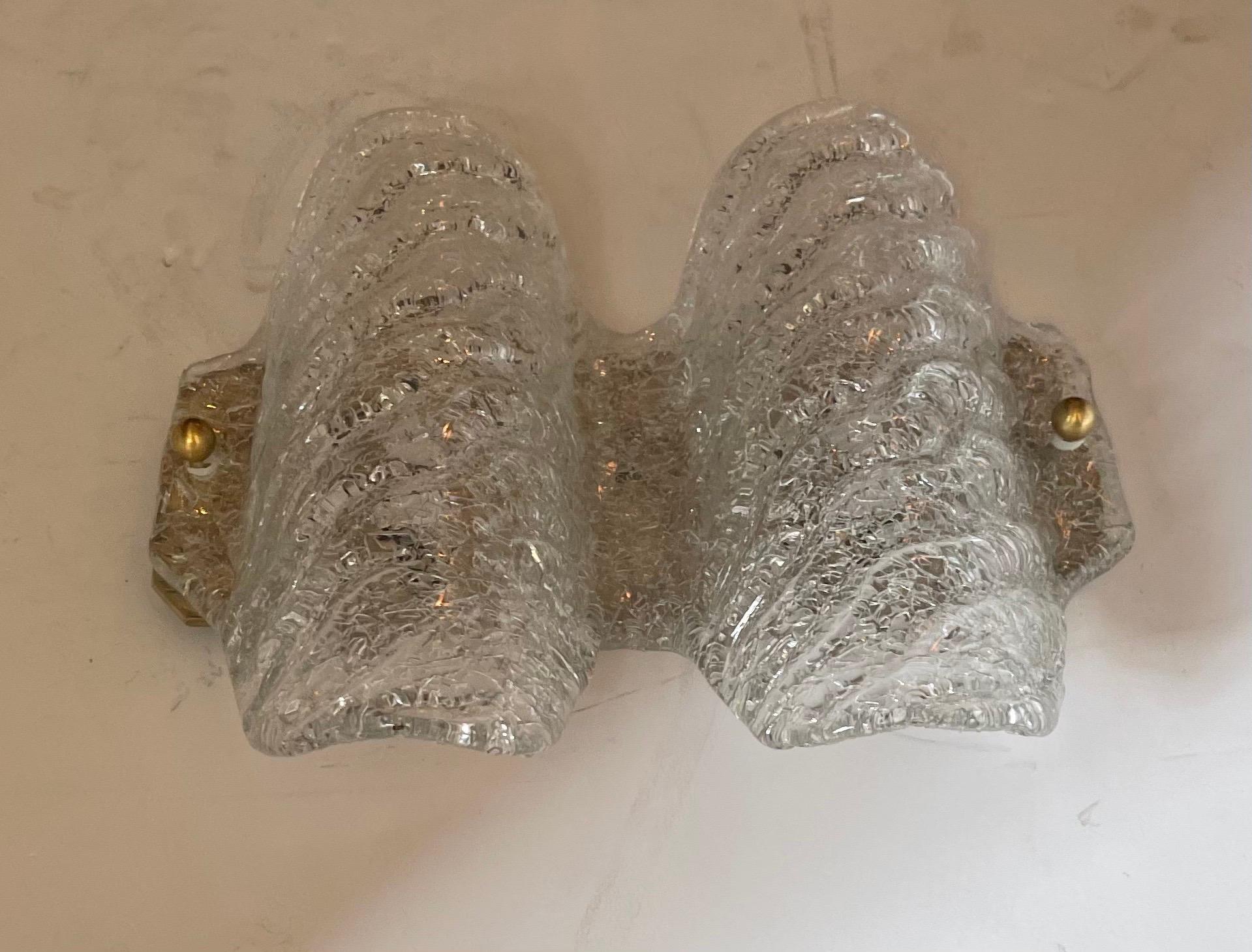 Silvered Wonderful Pair Mid-Century Modern Murano Art Glass Light Fixtures Wall Sconces For Sale