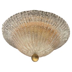 Wonderful Pair Mid Century Modern Murano Crackle Art Glass Flush Mount Fixtures