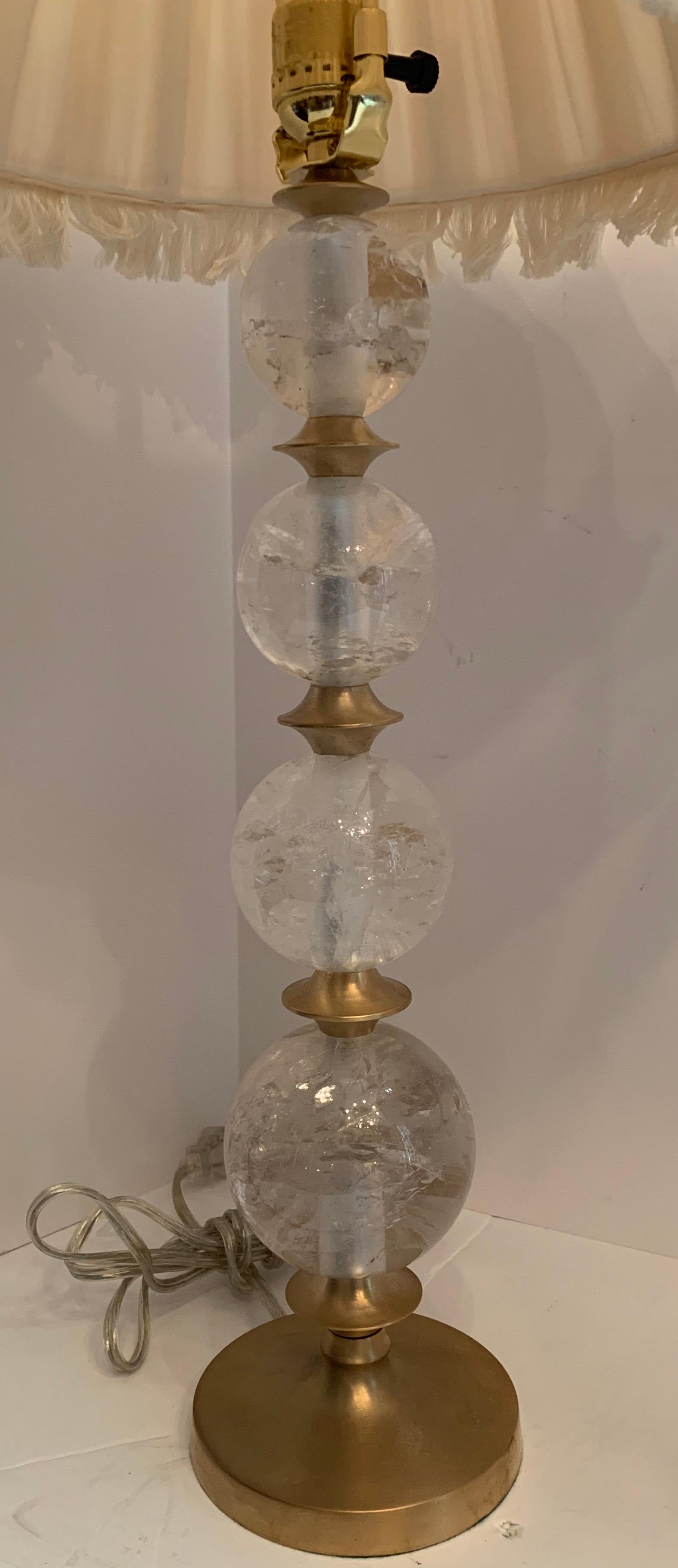 English Wonderful Pair of Mid-Century Modern Rock Crystal Brushed Bronze Lamps Vaughan For Sale