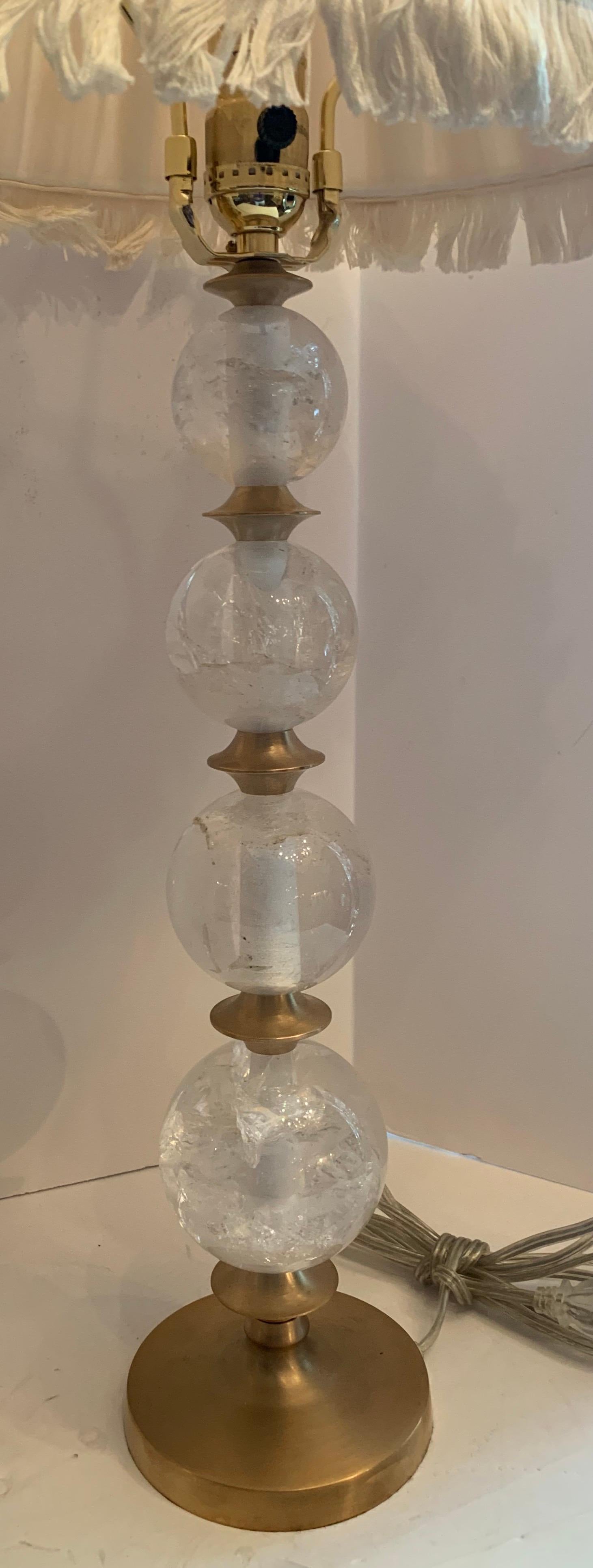 Wonderful Pair of Mid-Century Modern Rock Crystal Brushed Bronze Lamps Vaughan In Good Condition For Sale In Roslyn, NY