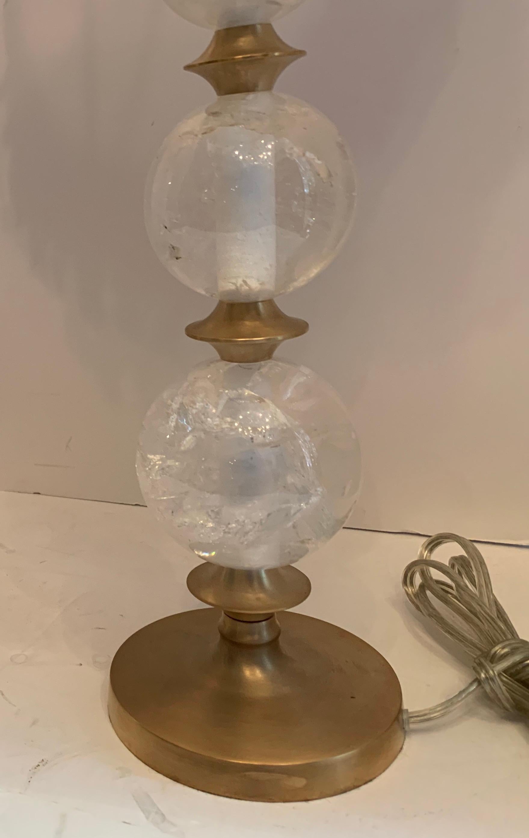 20th Century Wonderful Pair of Mid-Century Modern Rock Crystal Brushed Bronze Lamps Vaughan For Sale