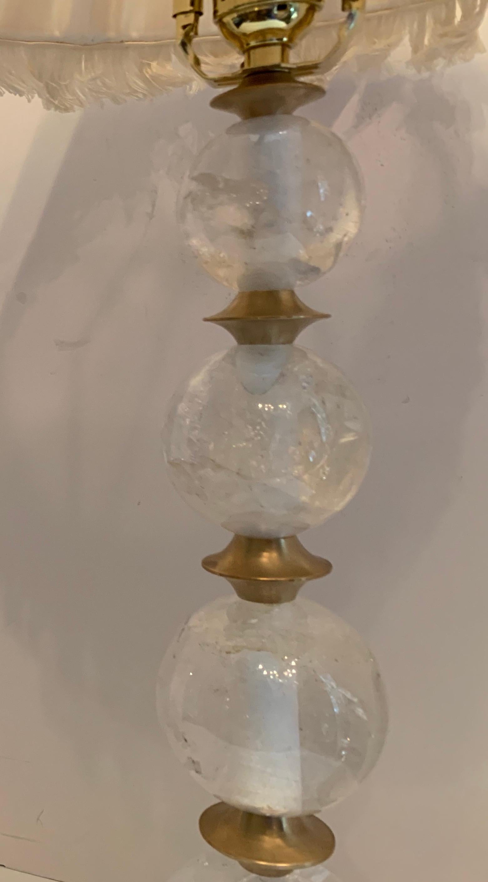 Wonderful Pair of Mid-Century Modern Rock Crystal Brushed Bronze Lamps Vaughan For Sale 1
