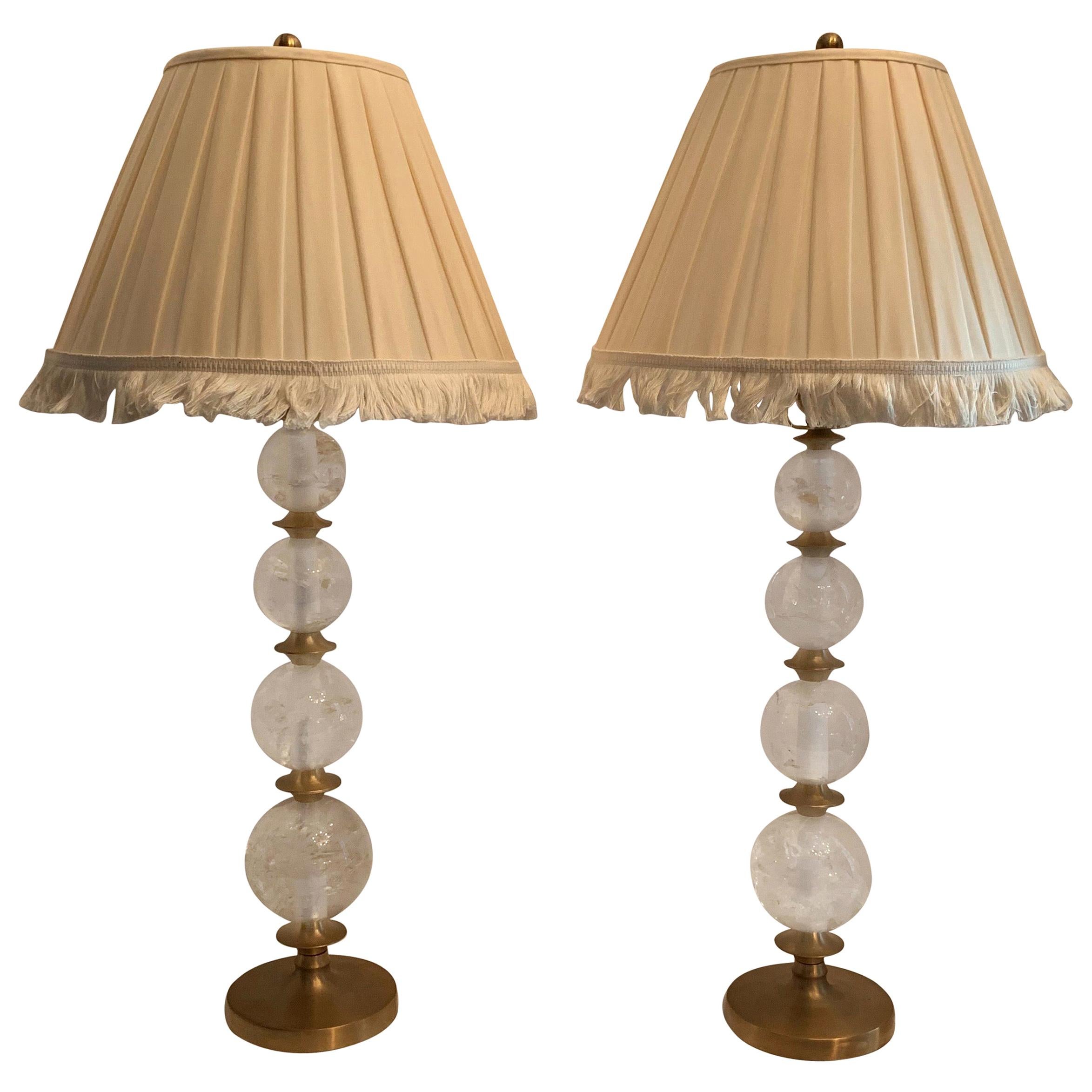 Wonderful Pair of Mid-Century Modern Rock Crystal Brushed Bronze Lamps Vaughan