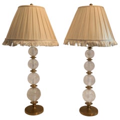 Used Wonderful Pair of Mid-Century Modern Rock Crystal Brushed Bronze Lamps Vaughan