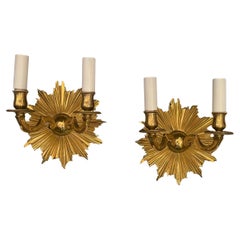 Meravigliosa coppia di lampade a stella in bronzo dorato Vaughan Art Deco della metà del secolo scorso