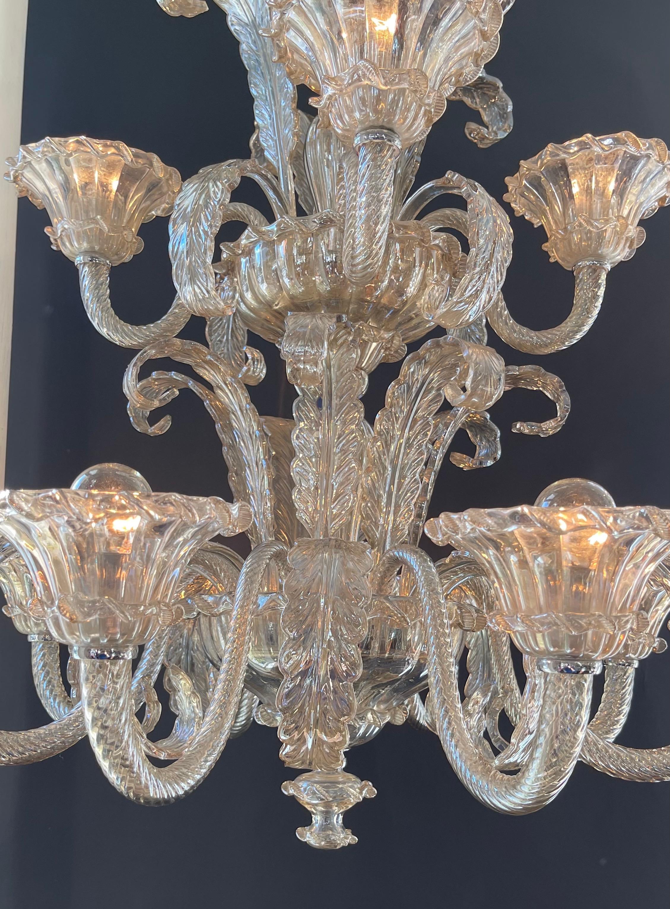 Italian Wonderful Pair Mid Century Murano Large Seguso Smoke Glass 2 Tier Chandeliers For Sale