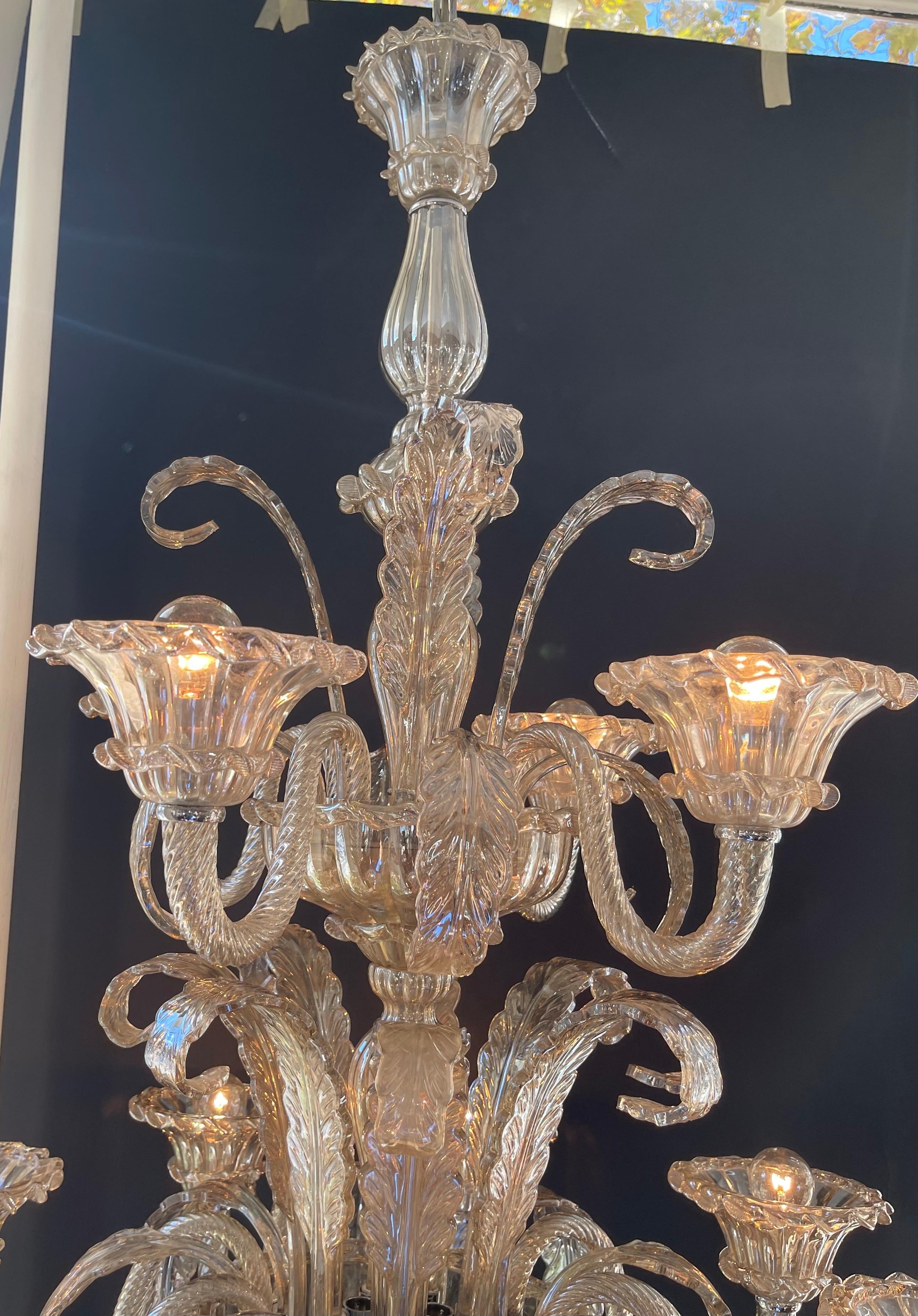 20th Century Wonderful Pair Mid Century Murano Large Seguso Smoke Glass 2 Tier Chandeliers For Sale