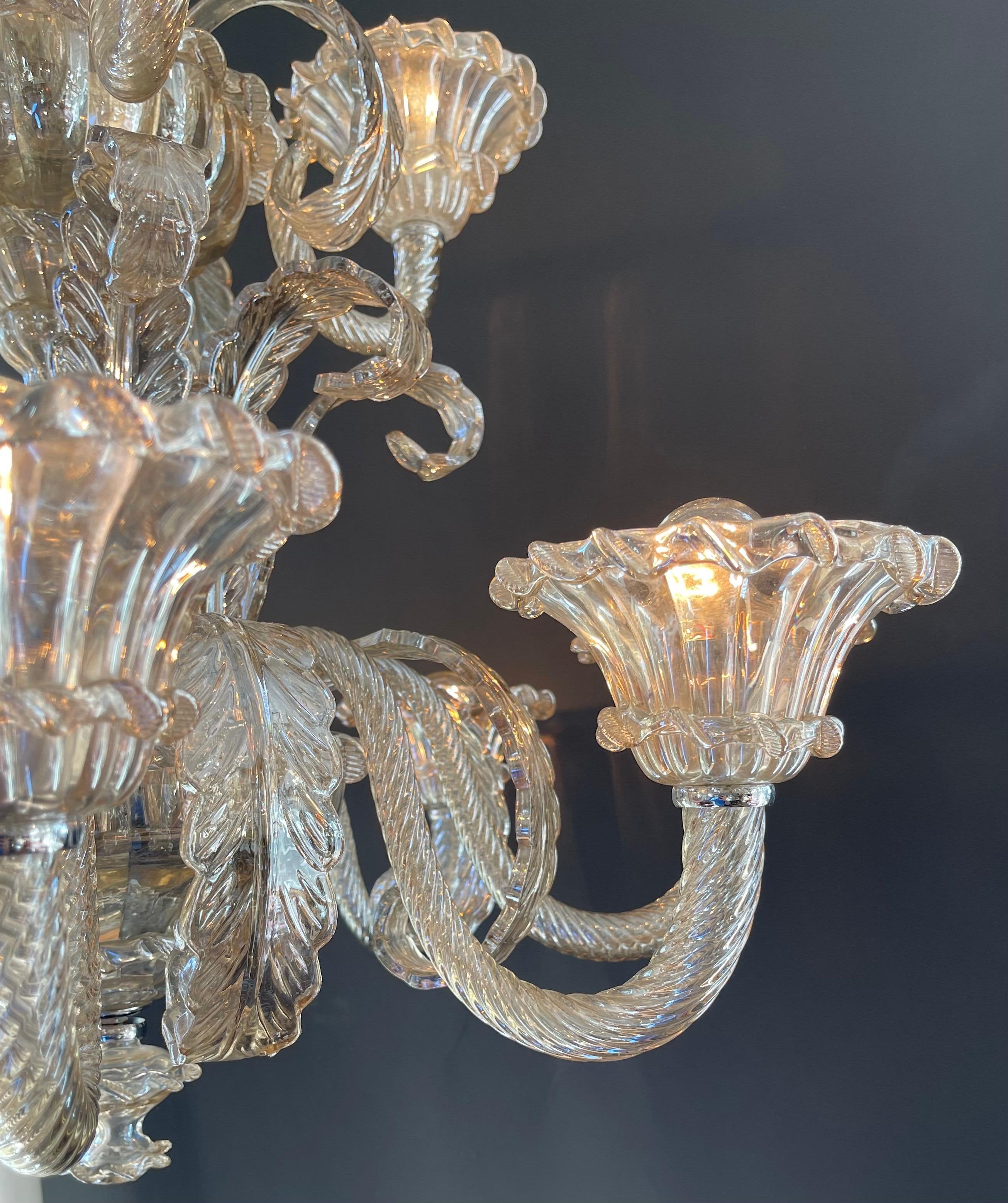 Murano Glass Wonderful Pair Mid Century Murano Large Seguso Smoke Glass 2 Tier Chandeliers For Sale