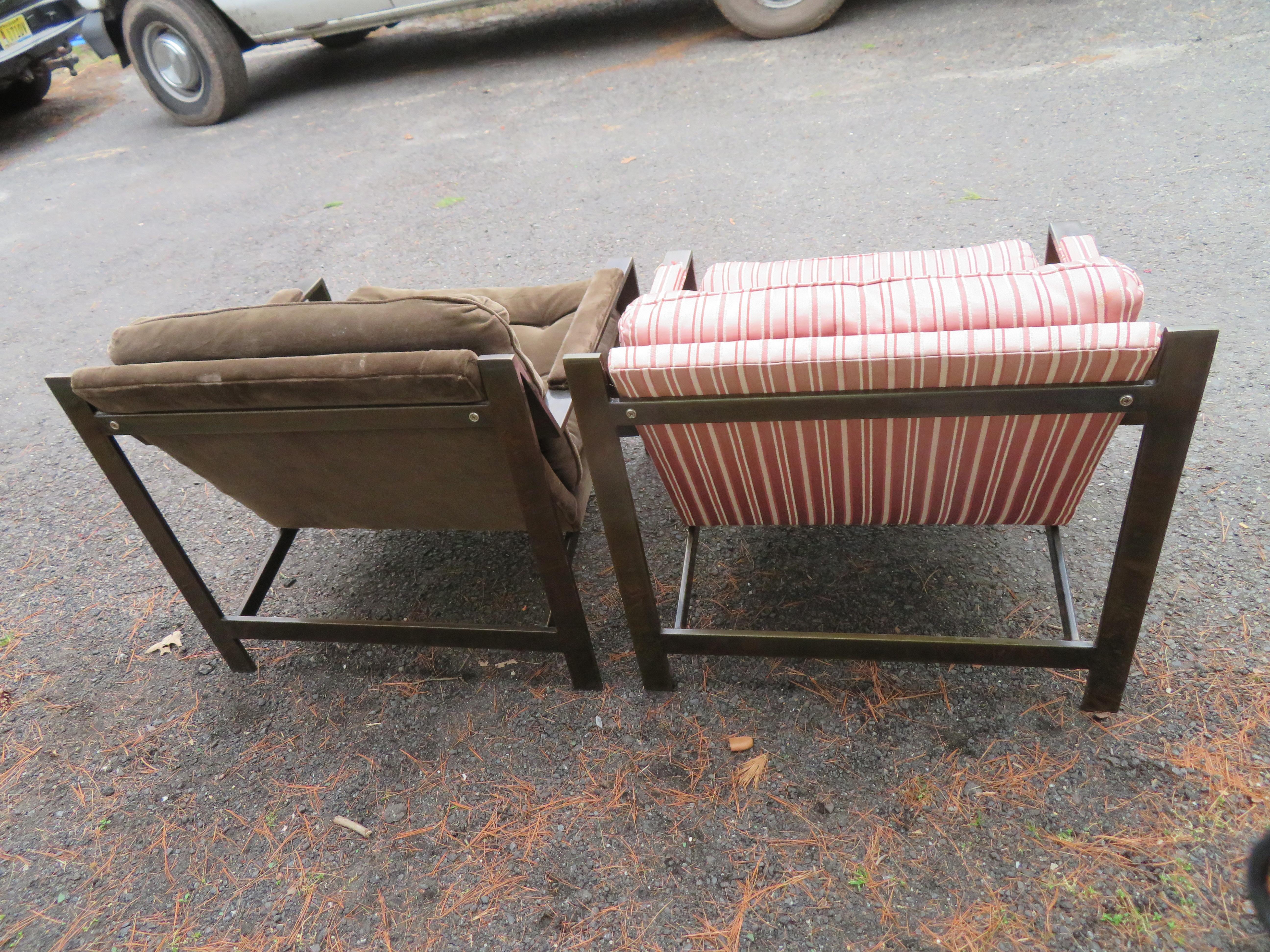 American Wonderful Pair Milo Baughman style Brass Cube Chairs Mid-Century Modern For Sale