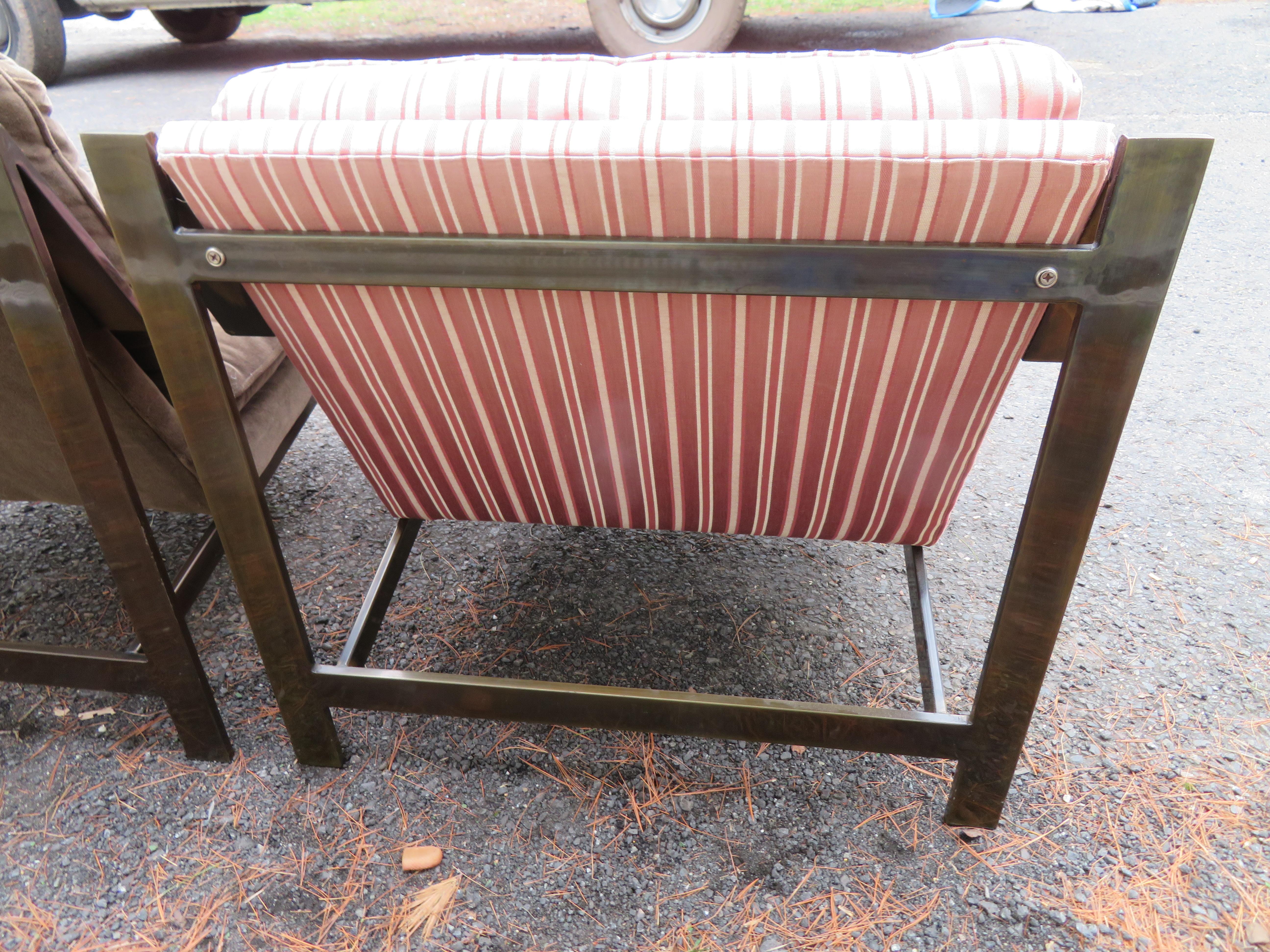 Wonderful Pair Milo Baughman style Brass Cube Chairs Mid-Century Modern In Good Condition For Sale In Pemberton, NJ