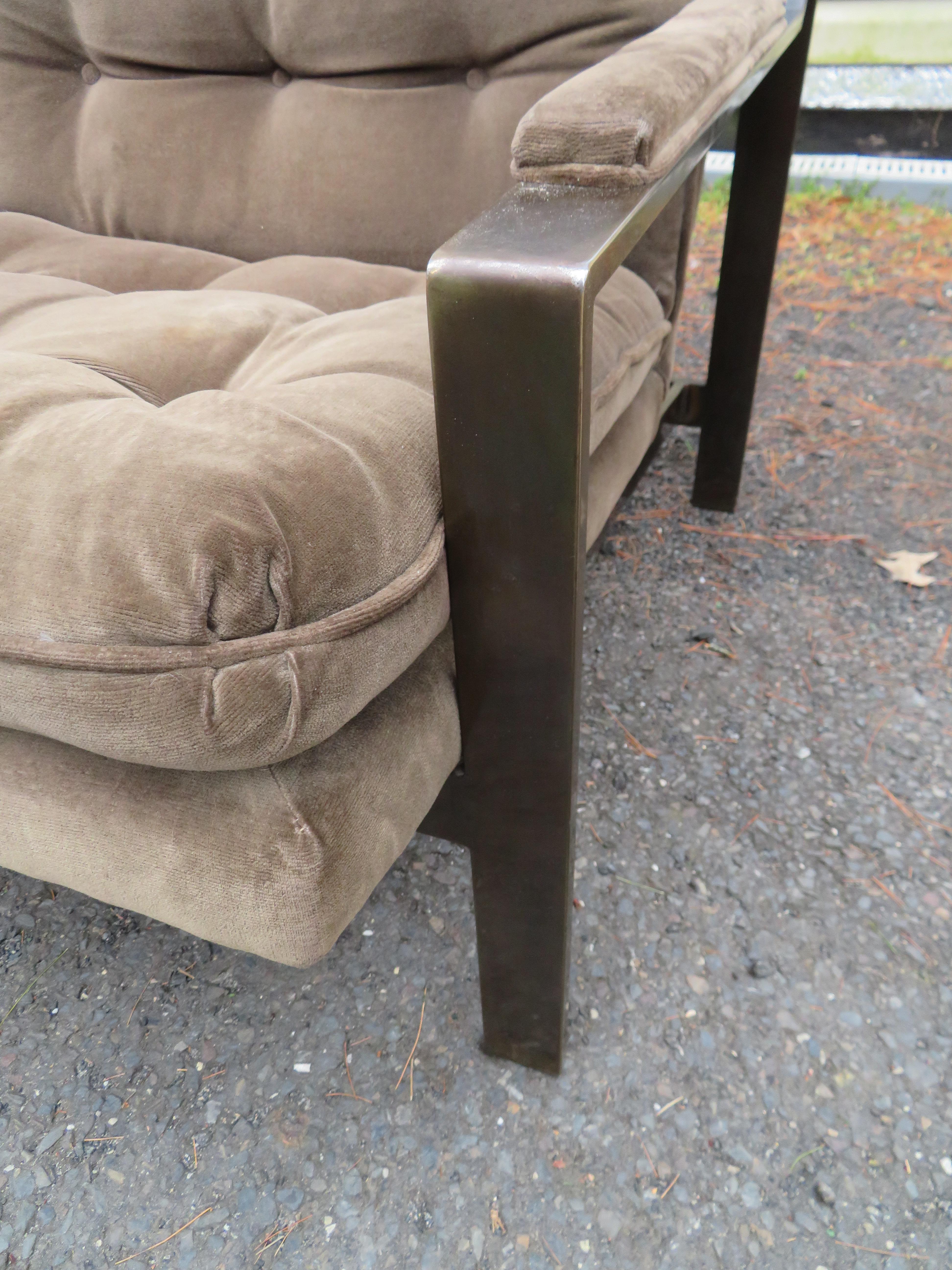 Wonderful Pair Milo Baughman style Brass Cube Chairs Mid-Century Modern For Sale 3