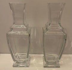 Wonderful Pair Modern Clear Crystal Glass Urn Form Signed Baccarat Pearl Vases