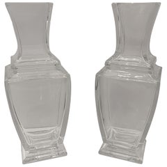 Wonderful Pair Modern Clear Crystal Glass Urn Form Signed Baccarat Pearl Vases