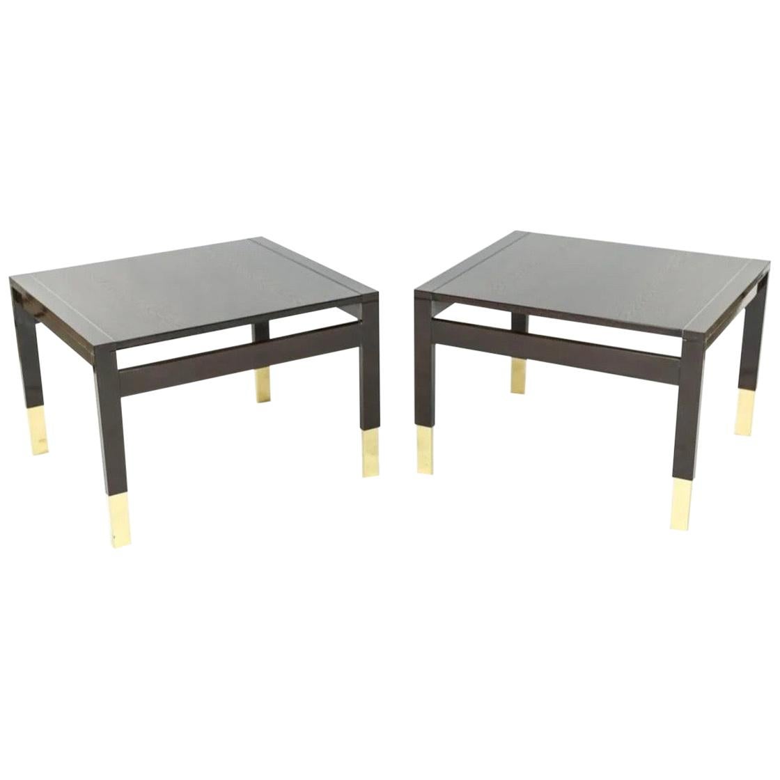 Wonderful Pair of Modern Lorin Marsh Lacquered Wenge Enameled Wood Brass Tables For Sale