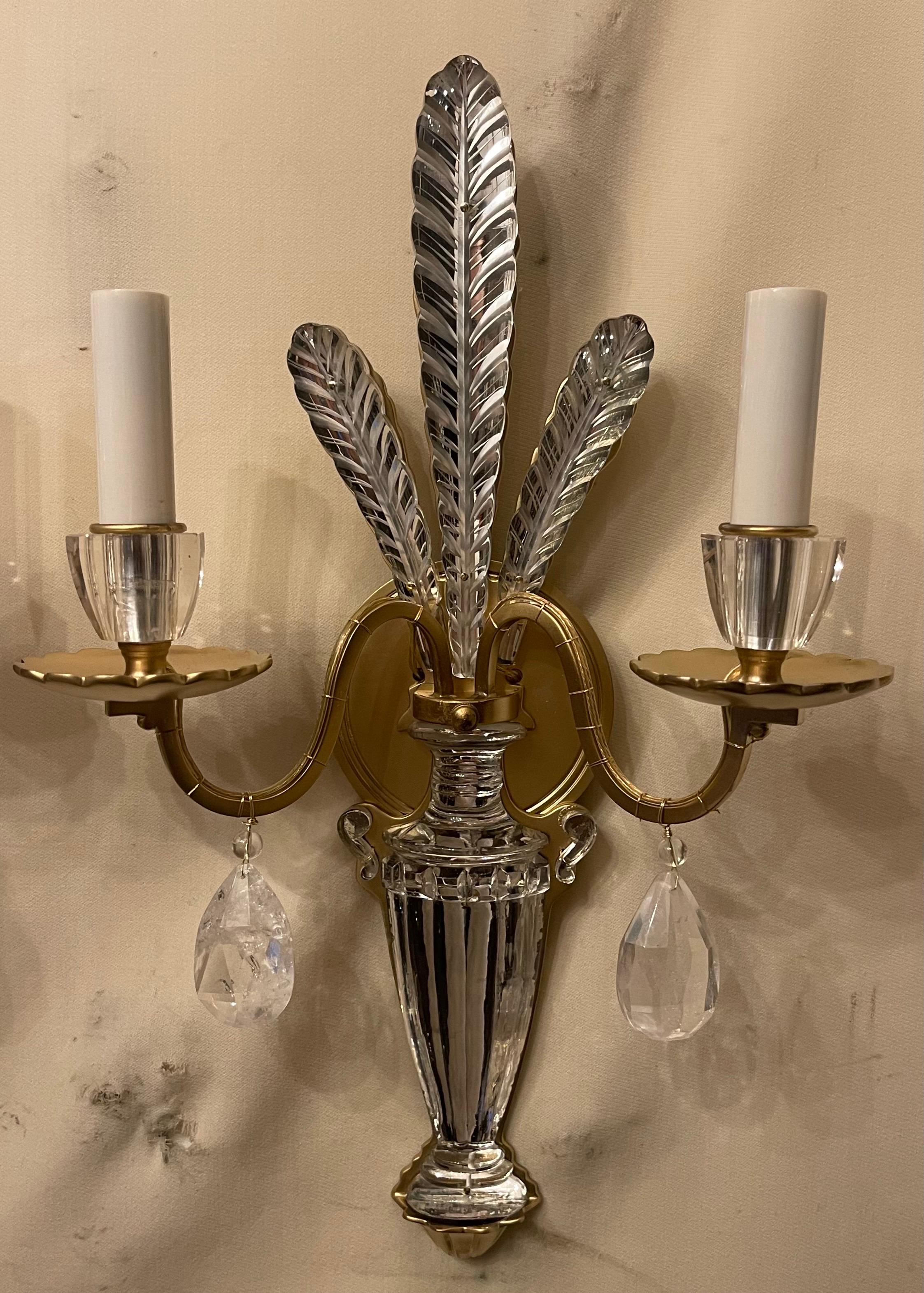 Belle Époque Wonderful Pair Modern Maison Bagues Urn Crystal Rock Crystal Fern Leaf Sconces