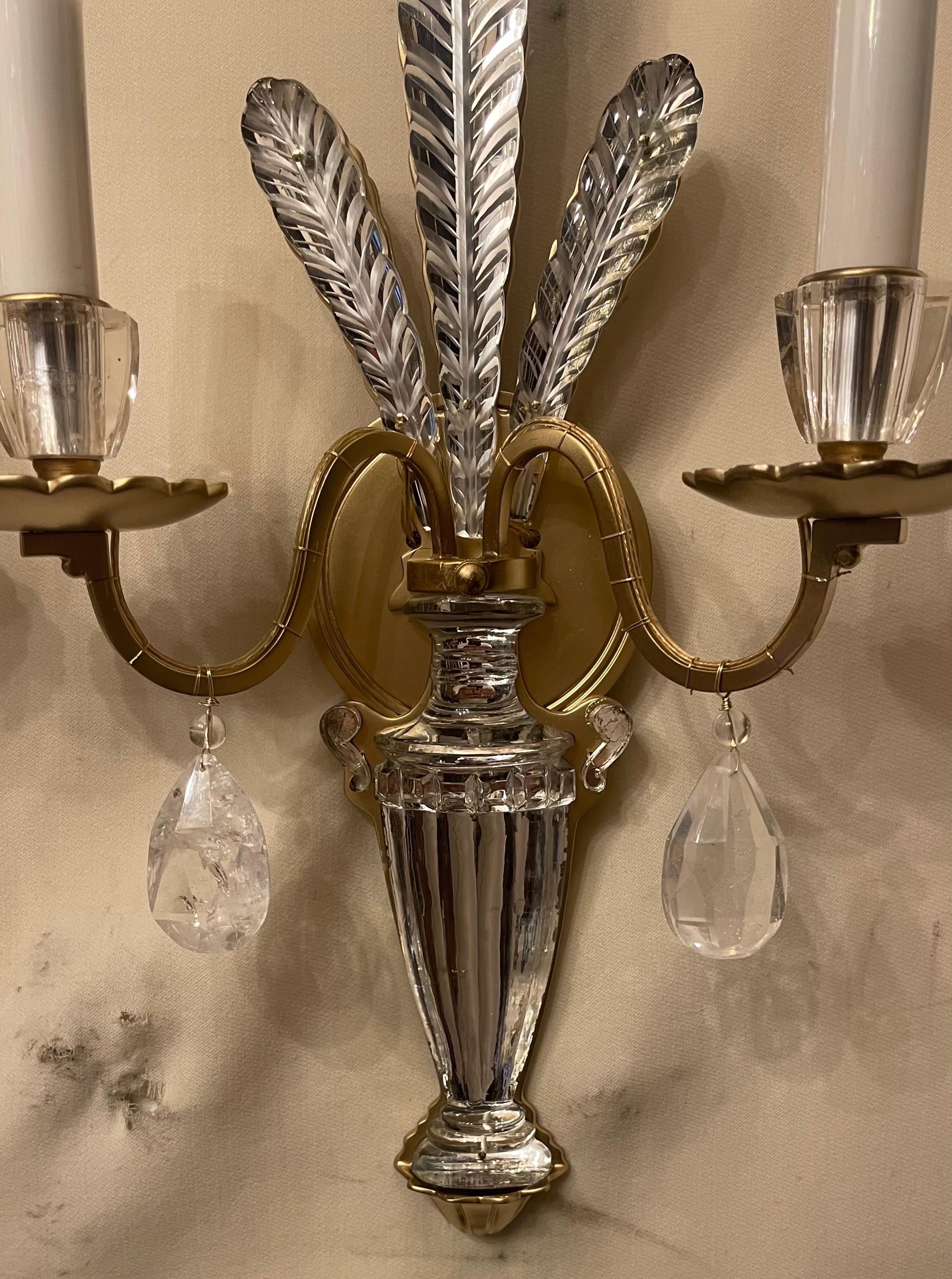 Wonderful Pair Modern Maison Bagues Urn Crystal Rock Crystal Fern Leaf Sconces In Good Condition In Roslyn, NY
