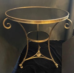 Wonderful Pair Neoclassical French Bronze Gueridon Side Tables Black Marble Tops